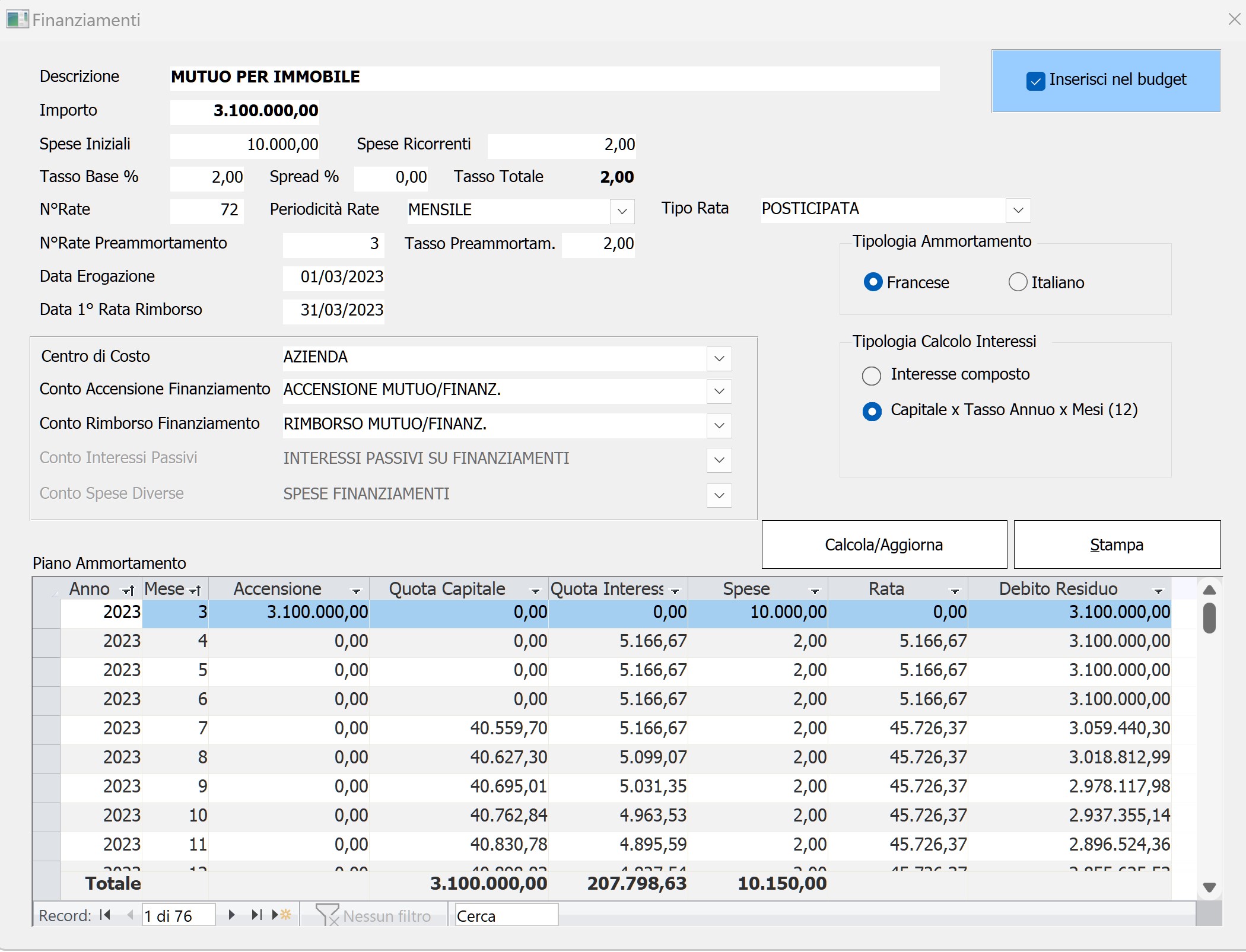 Software professionale per la pianificazione finanziaria